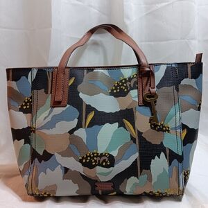 Fossil Emma F Dark Floral Bag W/Key Fob
